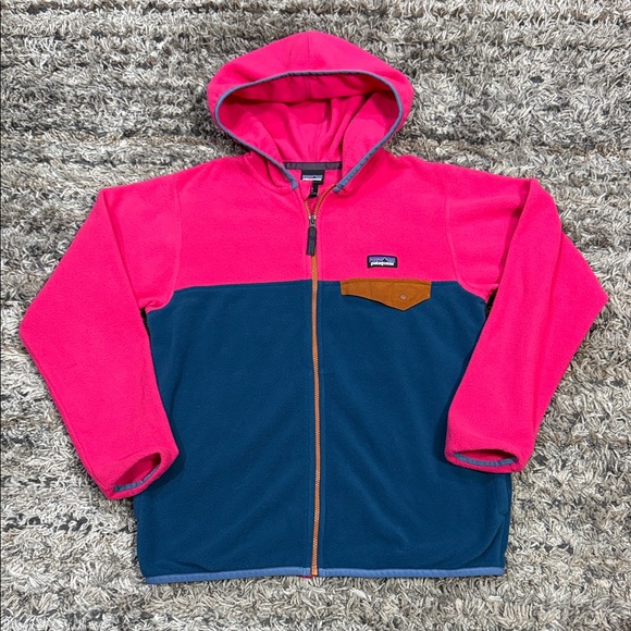 Patagonia Pink and Blue Hoodie Kids' Micro D® Snap-T® Fleece Jacket sz M/10